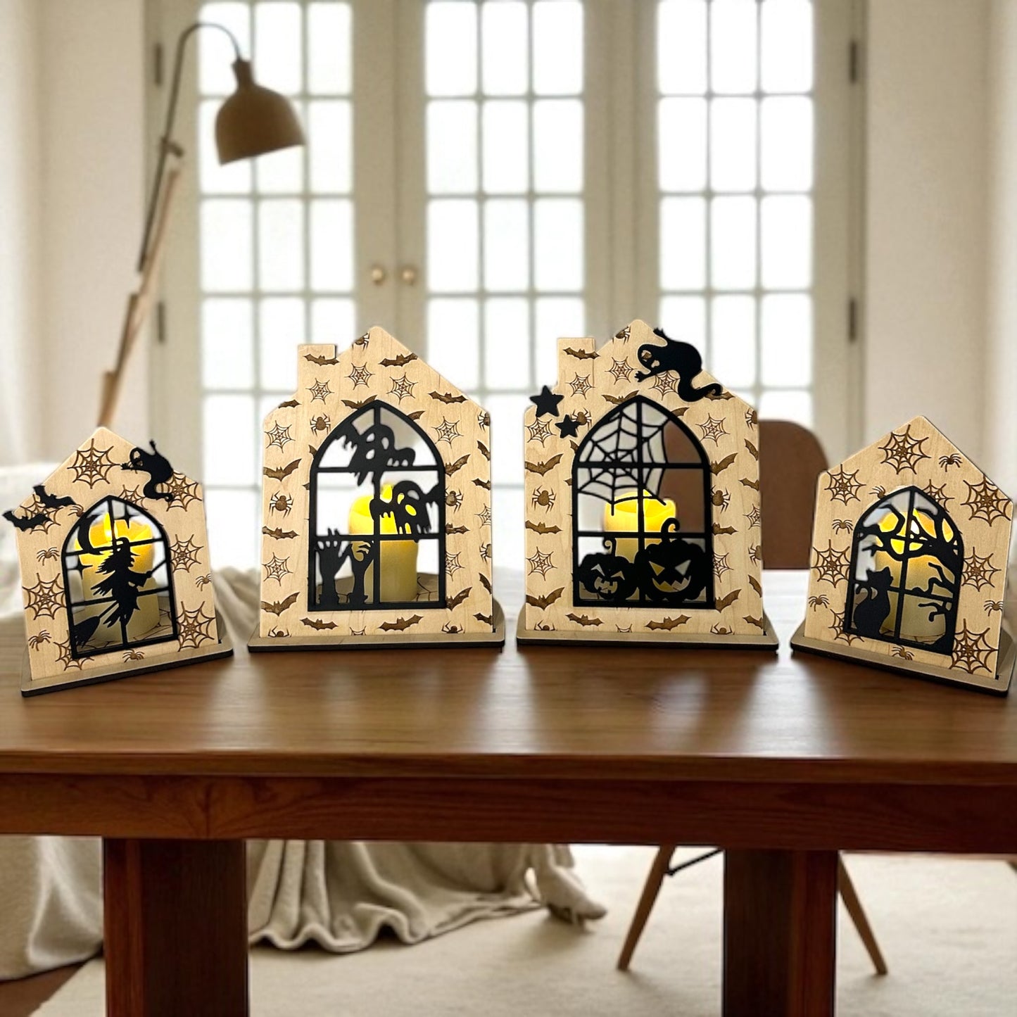 Ghostly Glow Spooky House Candle Holders