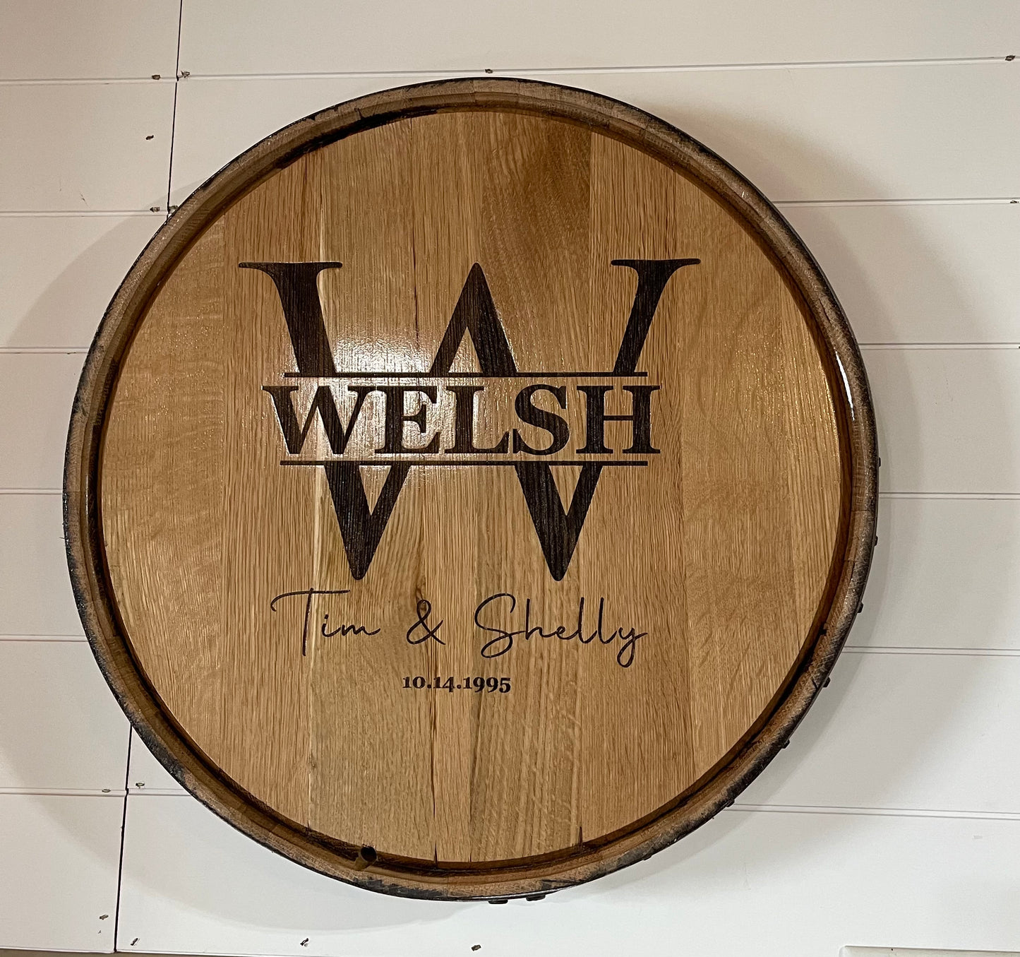 Custom Engraved Family Name Monogram Whiskey Barrel Lid Sign