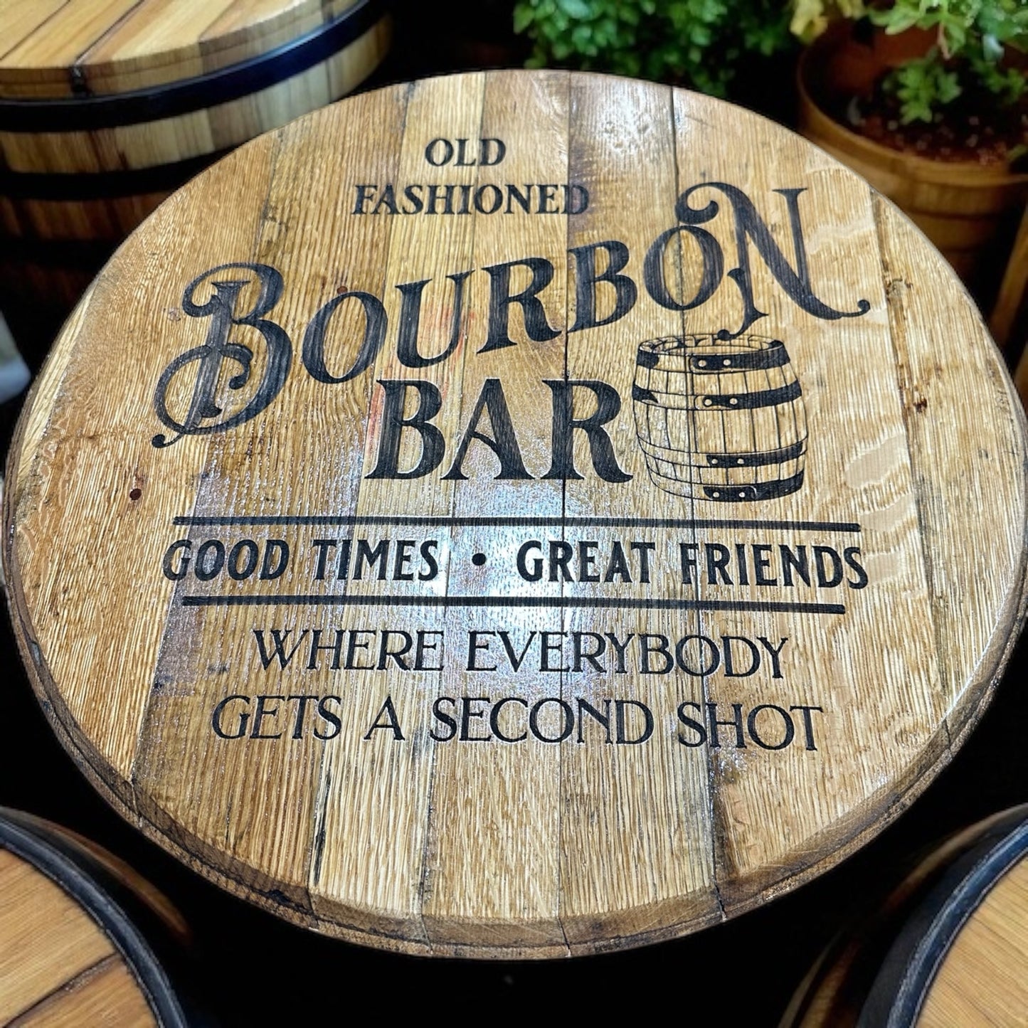 Bourbon Bar Whiskey Barrel Lid Sign