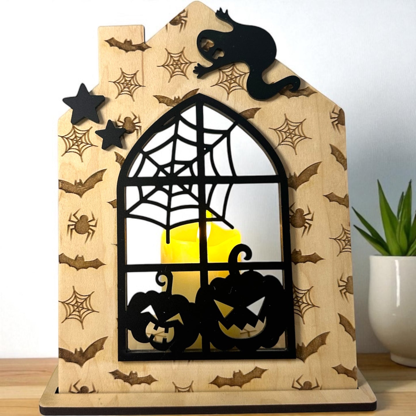 Ghostly Glow Spooky House Candle Holders