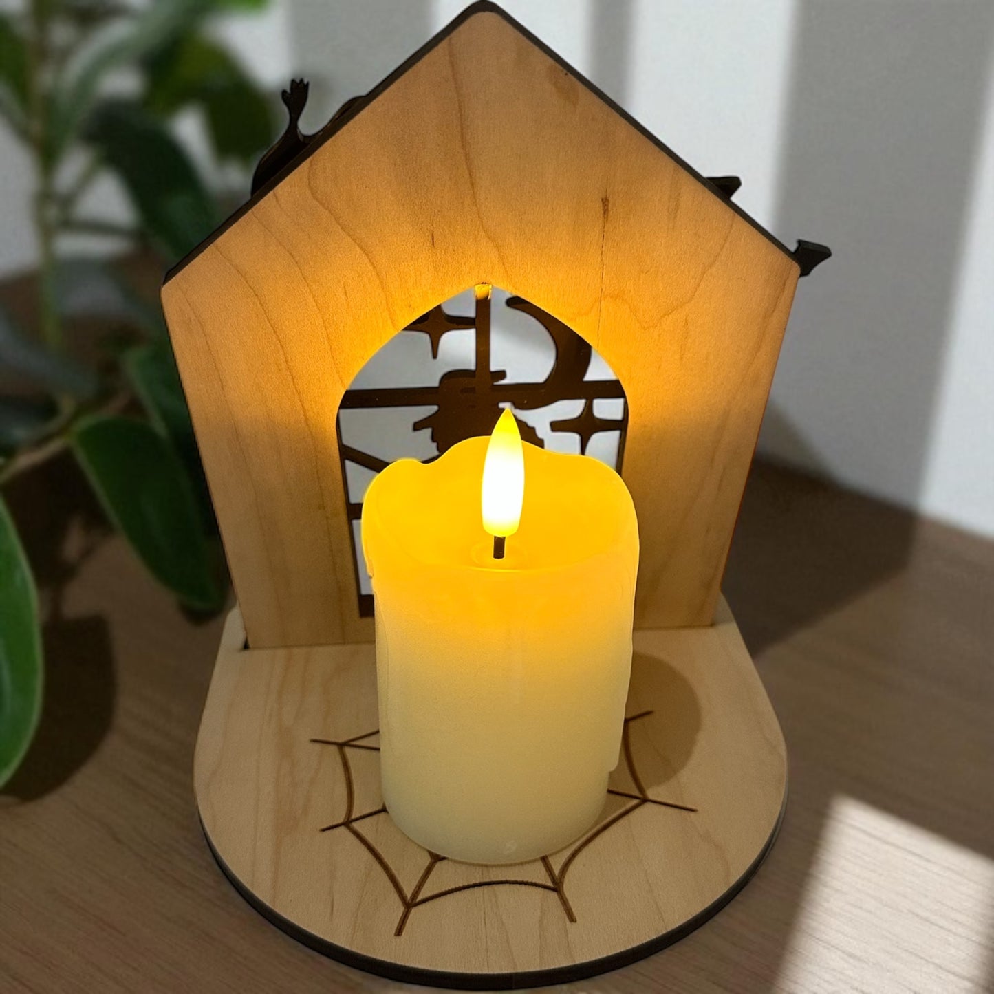 Ghostly Glow Spooky House Candle Holders