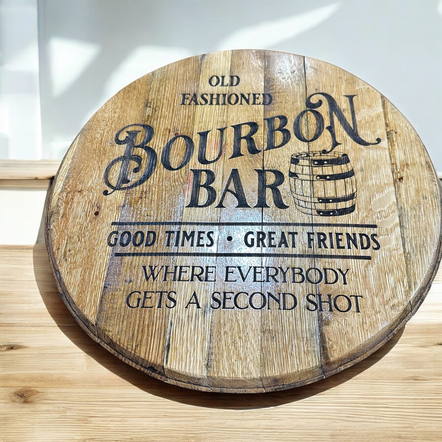 Bourbon Bar Whiskey Barrel Lid Sign