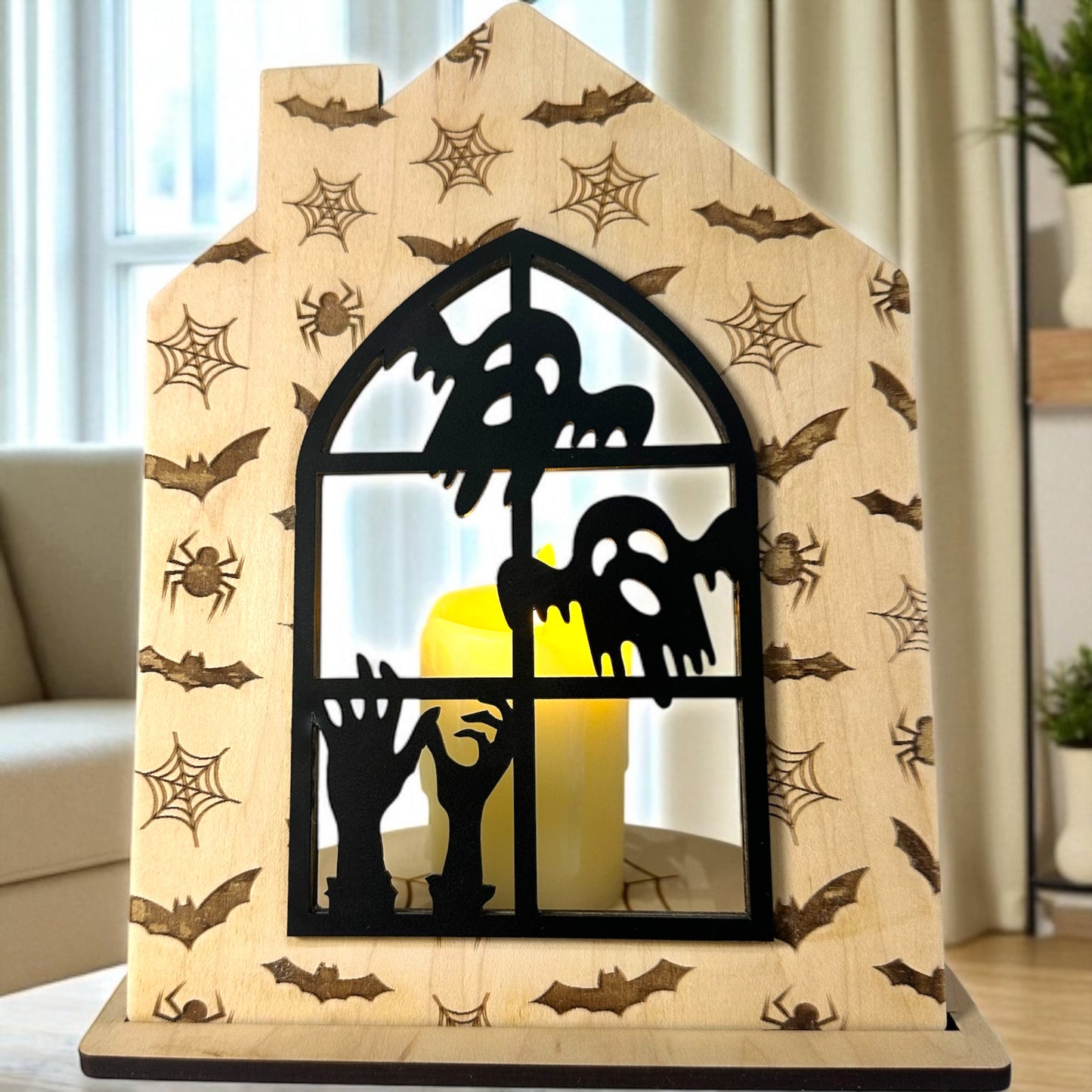 Ghostly Glow Spooky House Candle Holders