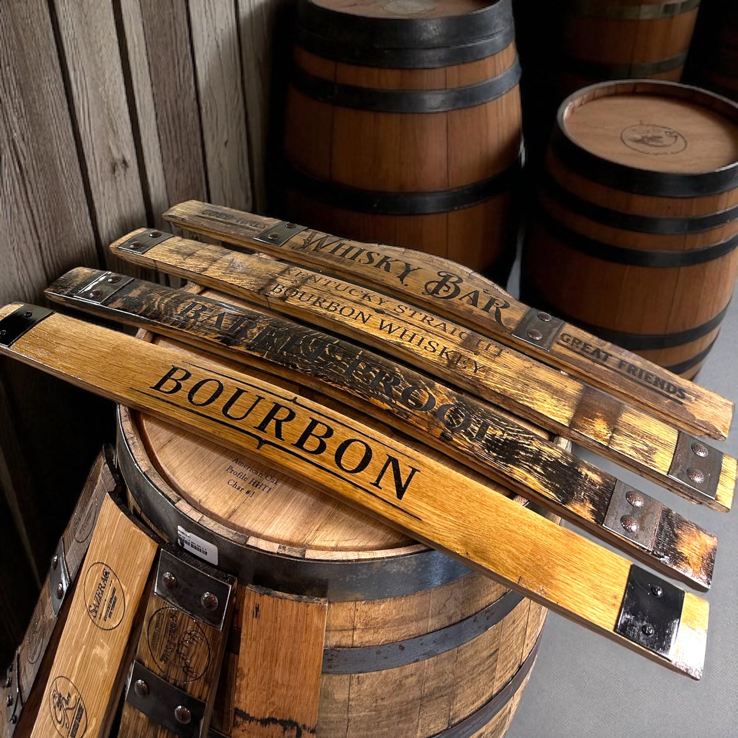 Engraved Whiskey Barrel Staves
