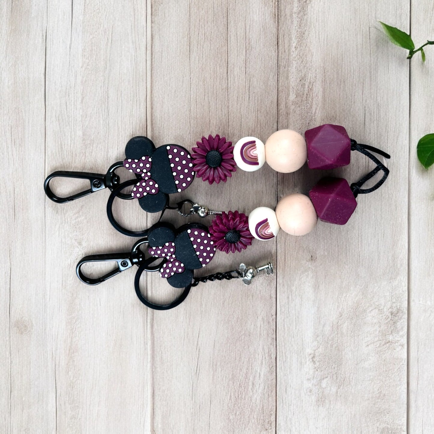 Burgundy Girl Mouse Ears Beaded Keychain