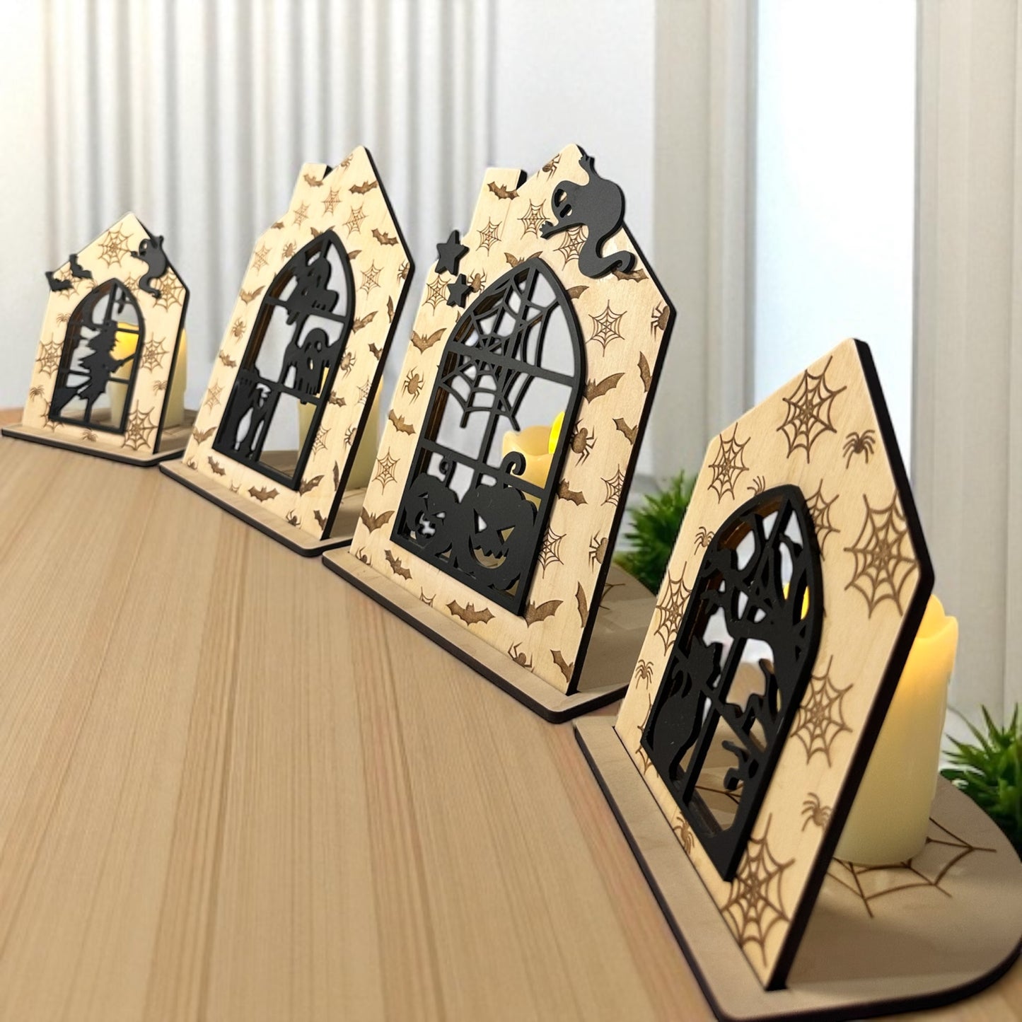 Ghostly Glow Spooky House Candle Holders