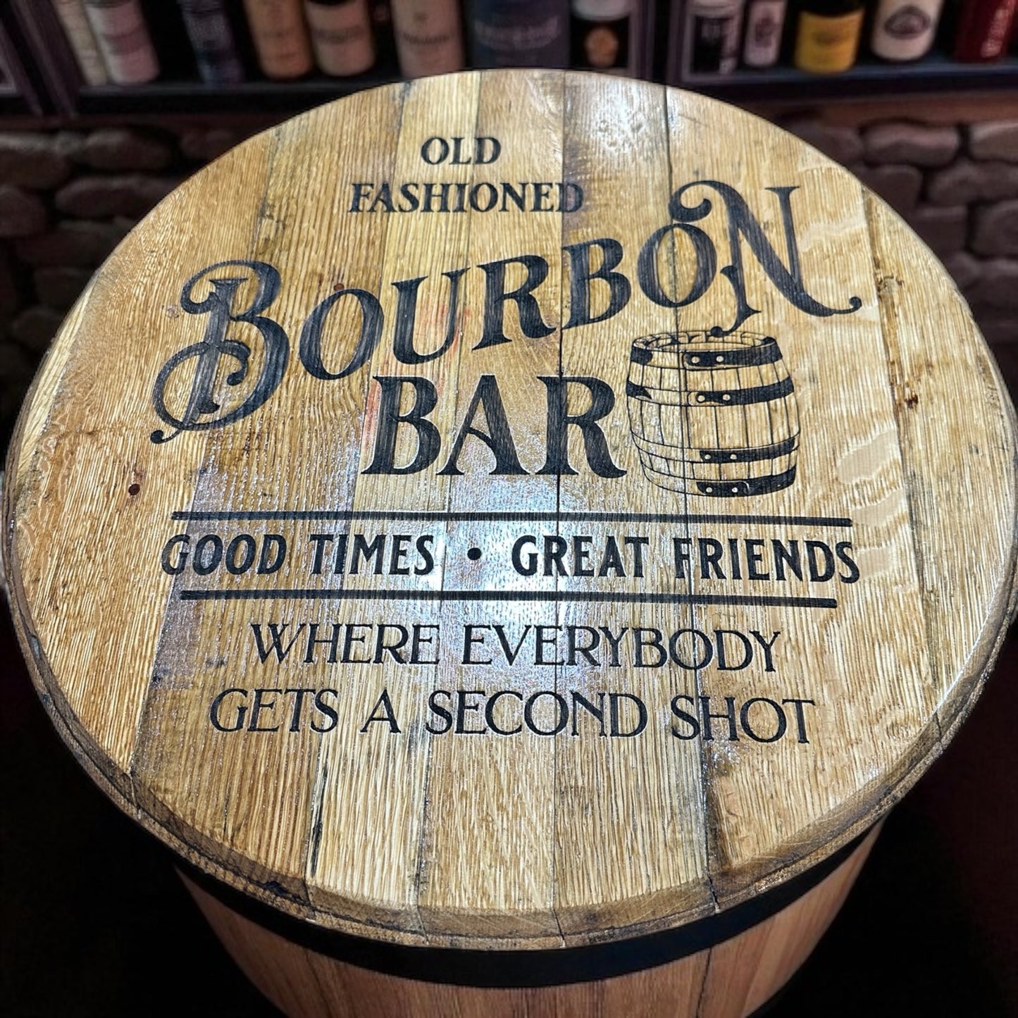 Bourbon Bar Whiskey Barrel Lid Sign