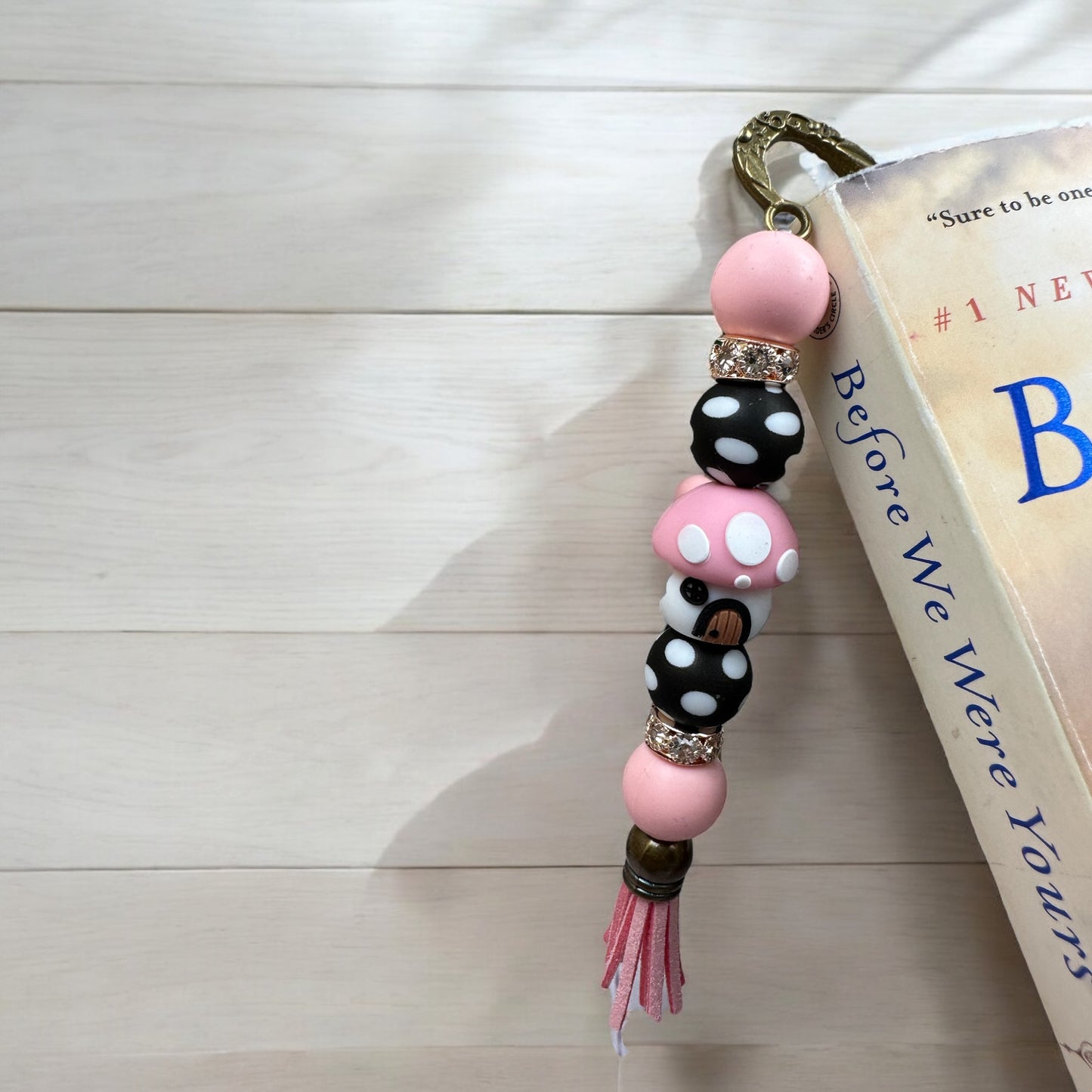 Pink Mushroom House Beaded Bookmark
