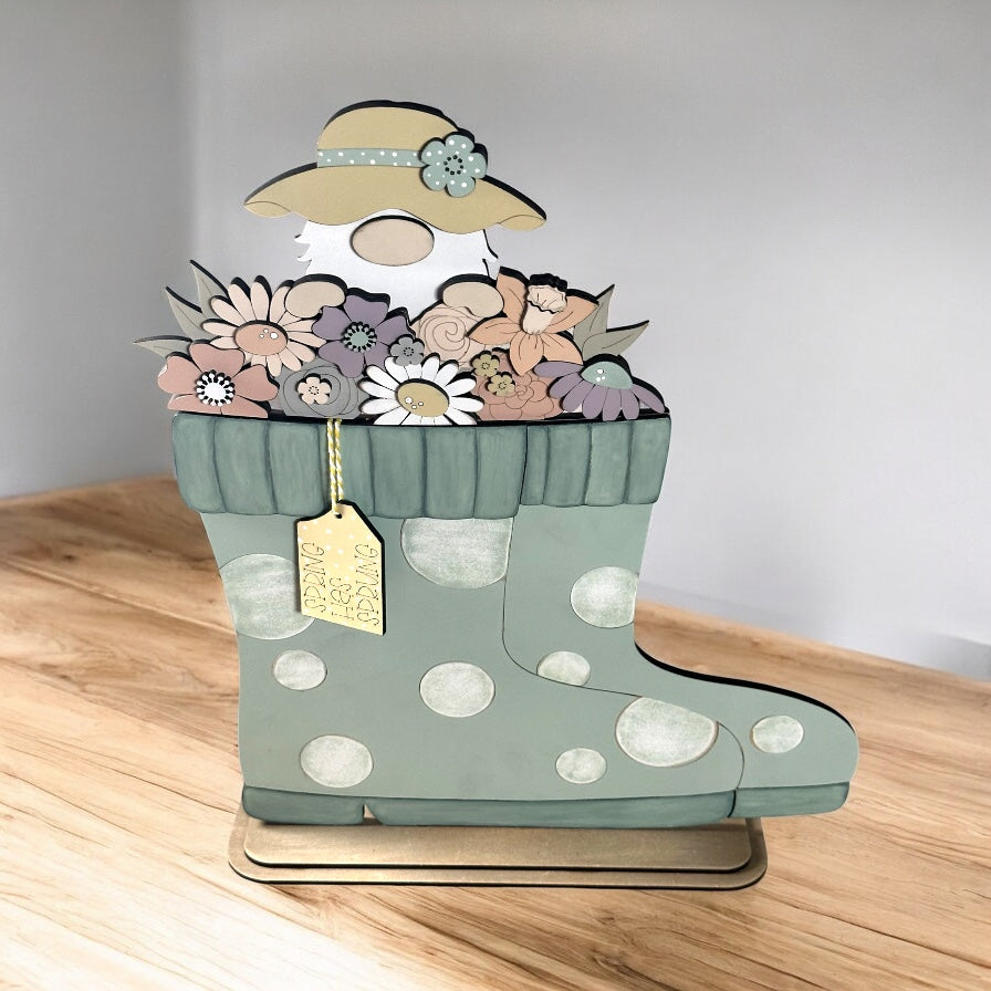 Spring Gnome Insert For Interchangeable Flower Basket Base