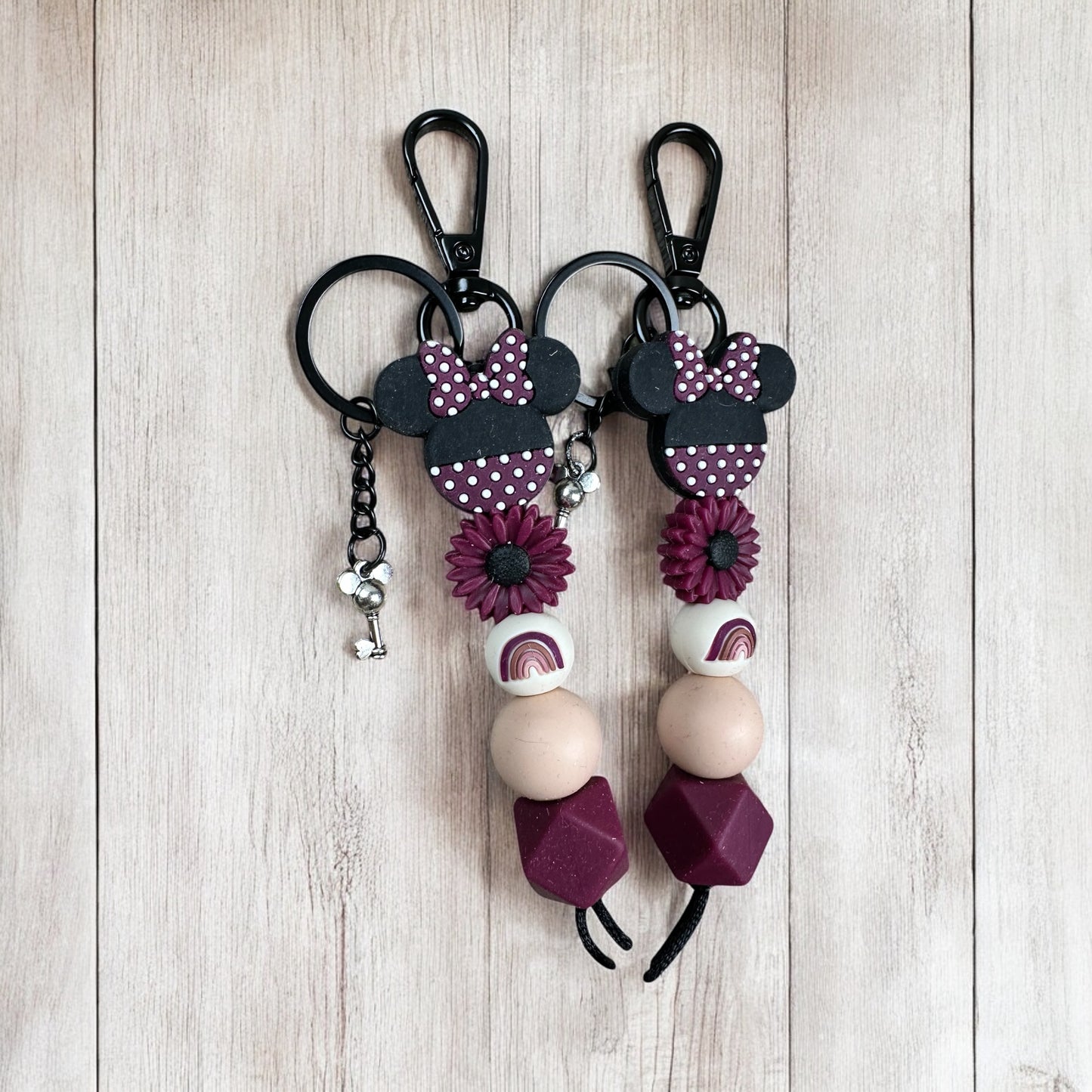 Burgundy Girl Mouse Ears Beaded Keychain