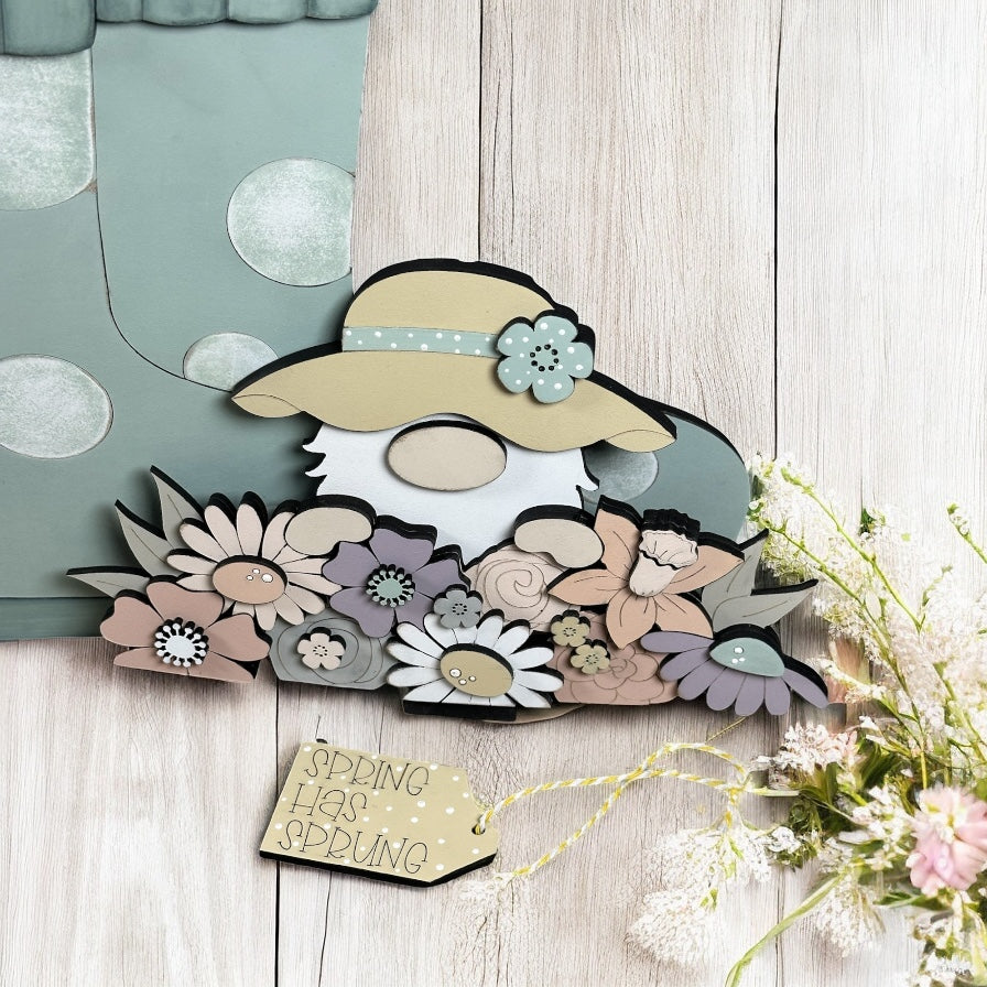 Spring Gnome Insert For Interchangeable Flower Basket Base