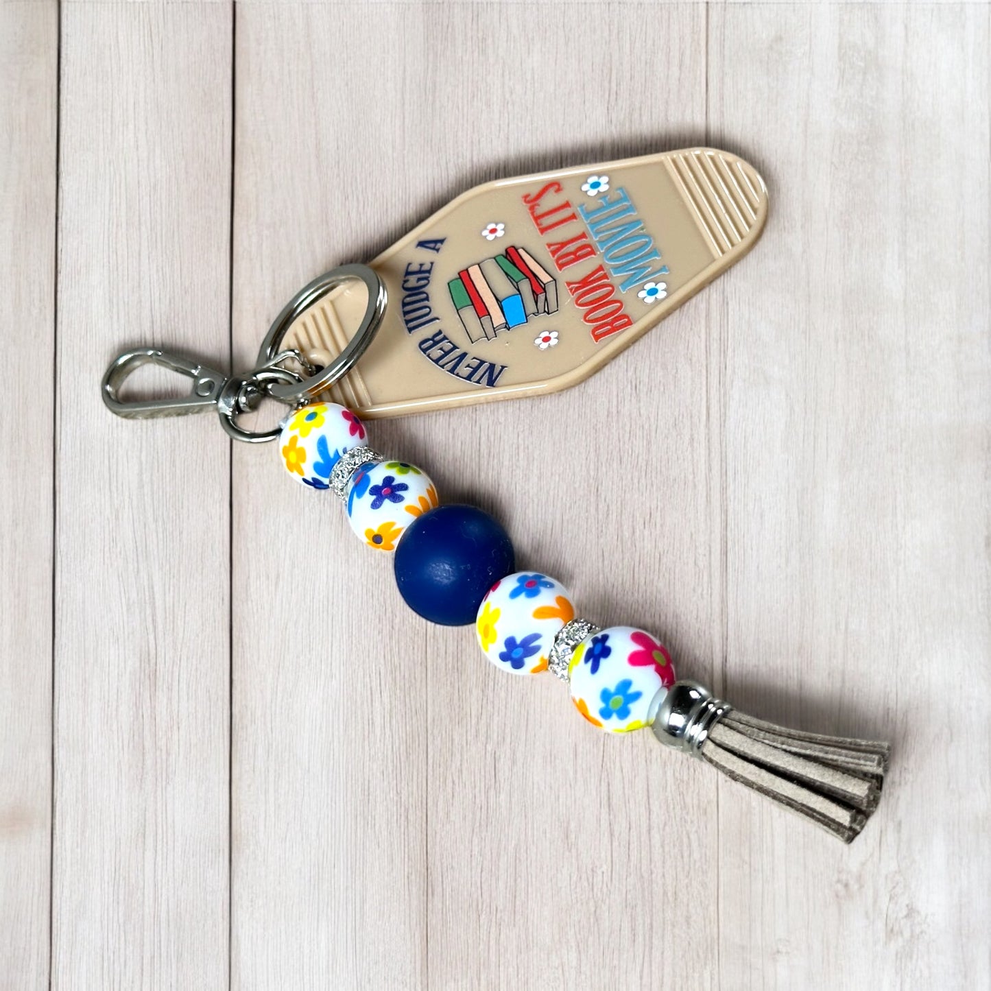 Bookish Motel Keychain With Bead Charm