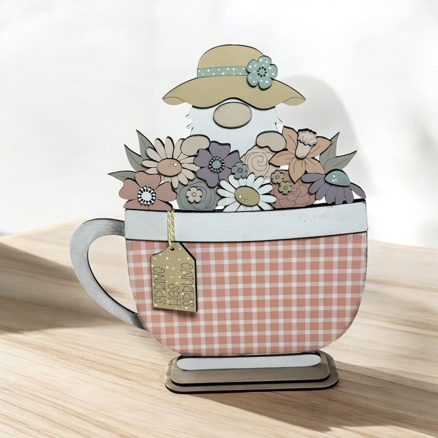 Spring Gnome Insert For Interchangeable Flower Basket Base