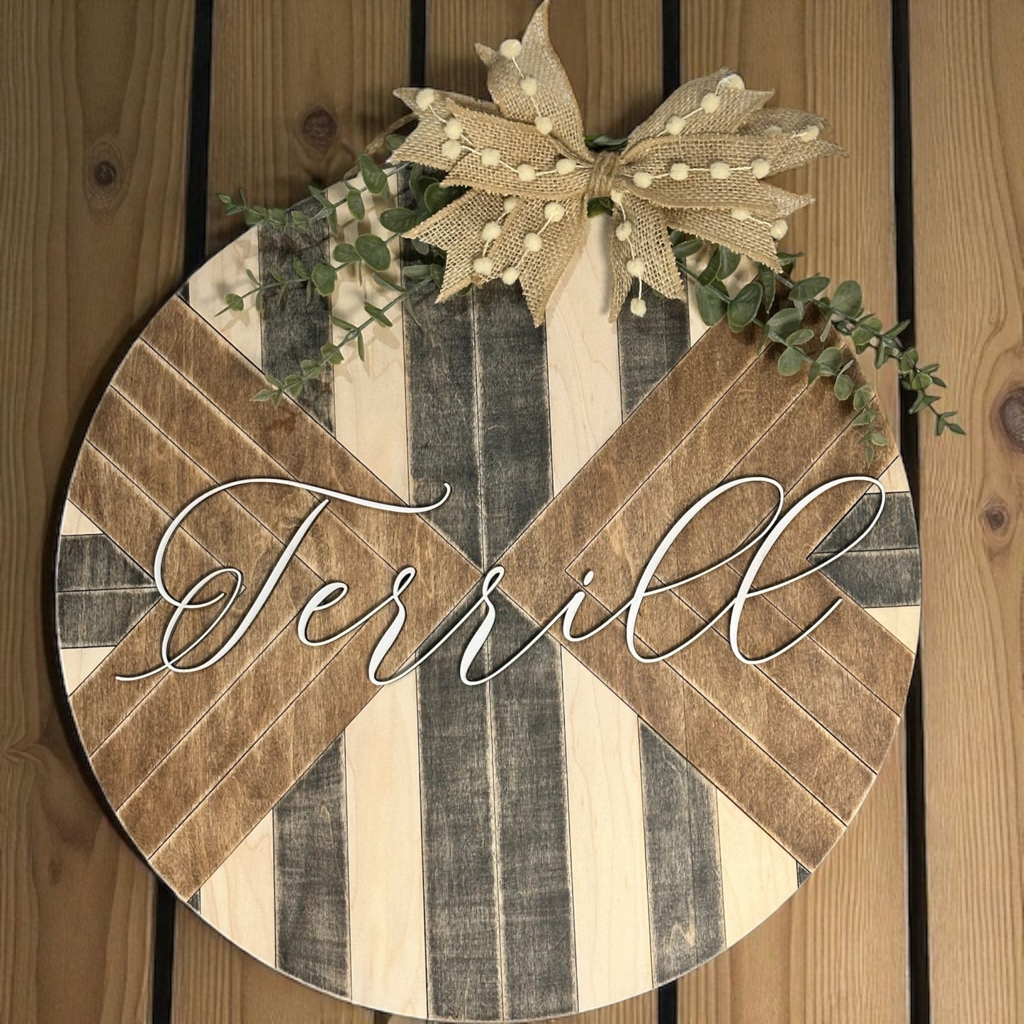 Custom Wood Mosaic Name Sign