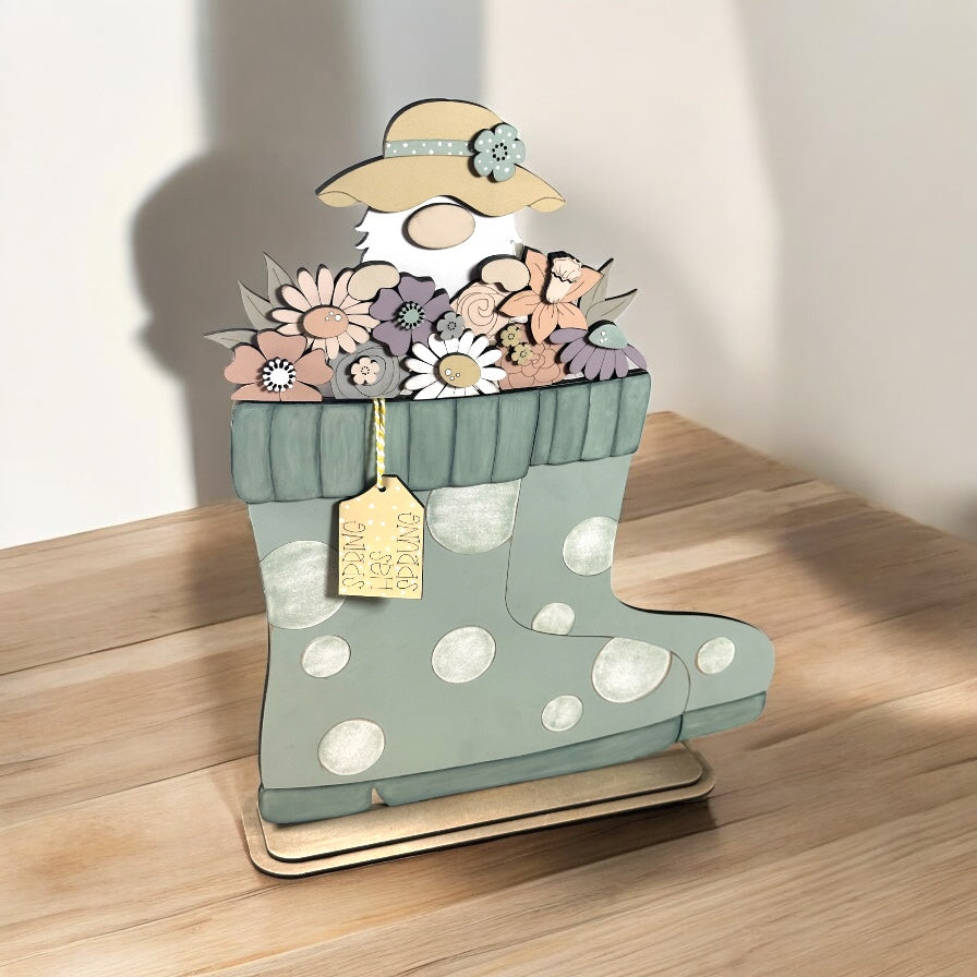 Spring Gnome Insert For Interchangeable Flower Basket Base