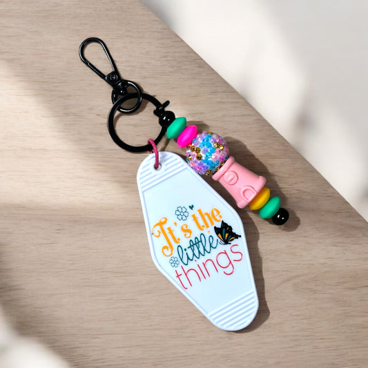 It’s The Little Things Motel Keychain With Beaded Bar Charm