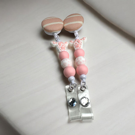 Pink Cow Print Fabric Covered Badge Reel