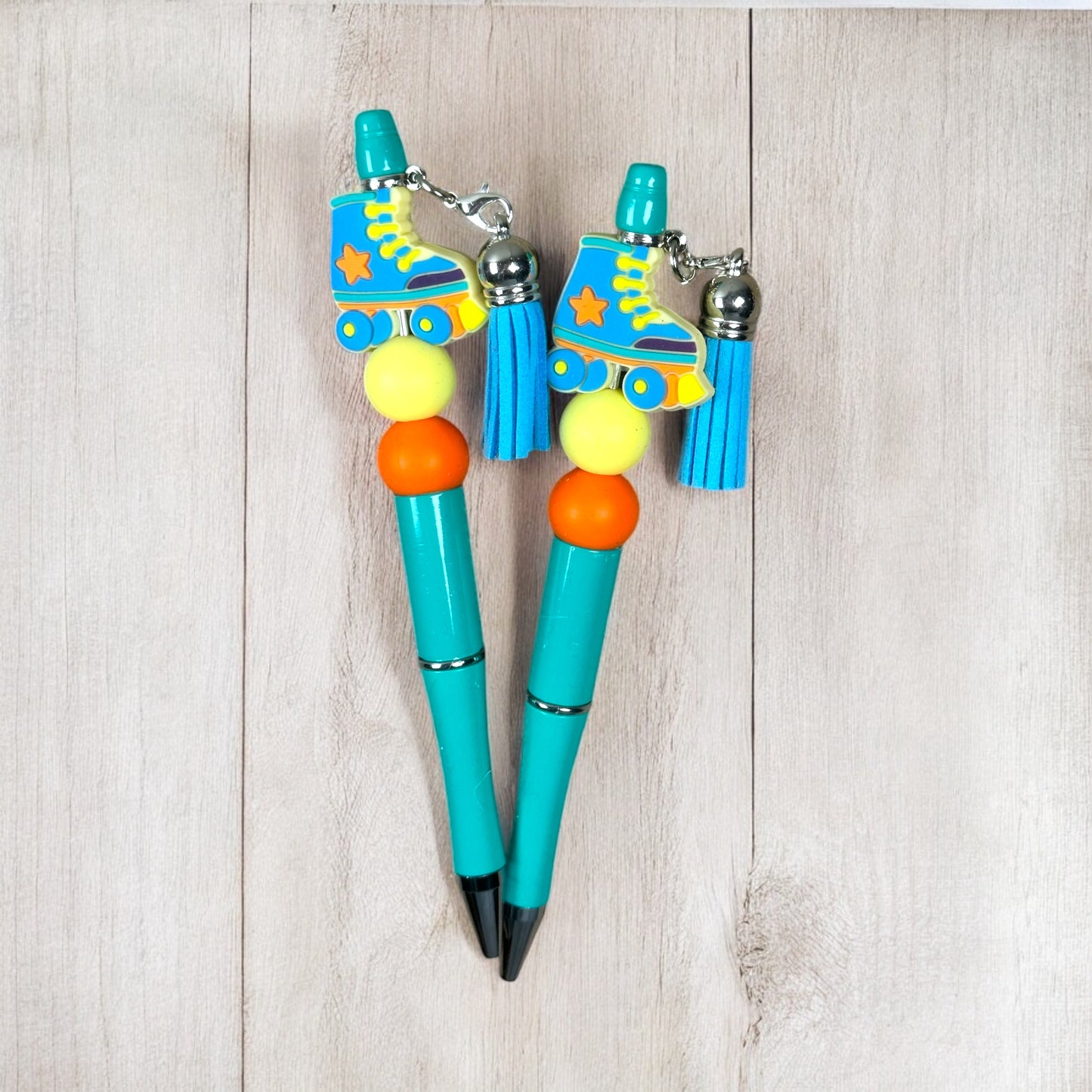 Blue Retro Roller Skate Beaded Pen