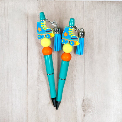 Blue Retro Roller Skate Beaded Pen