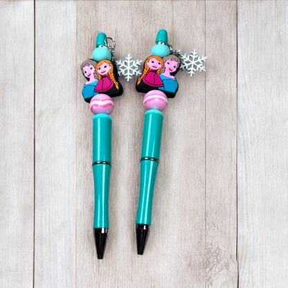 Frozen Sisters And Snowman Beaded Pens