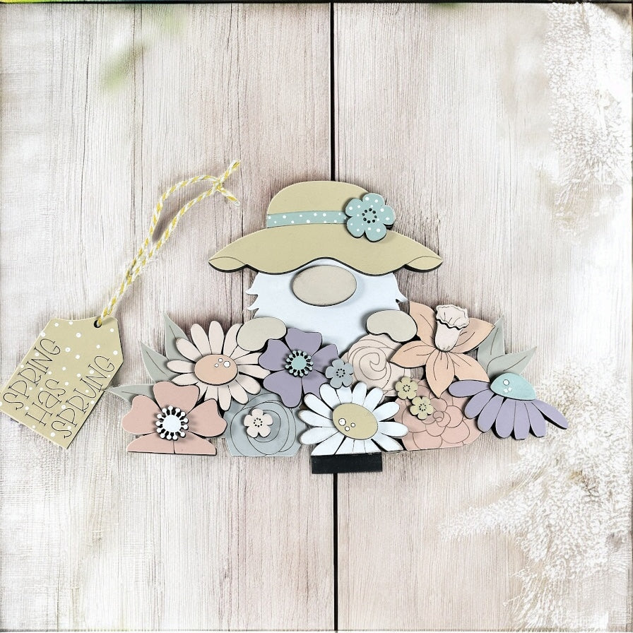 Spring Gnome Insert For Interchangeable Flower Basket Base