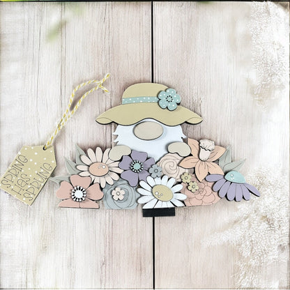 Spring Gnome Insert For Interchangeable Flower Basket Base
