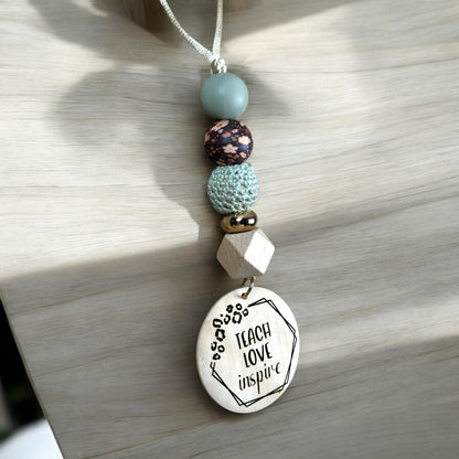 Teach Love Inspire Beaded Car Charm