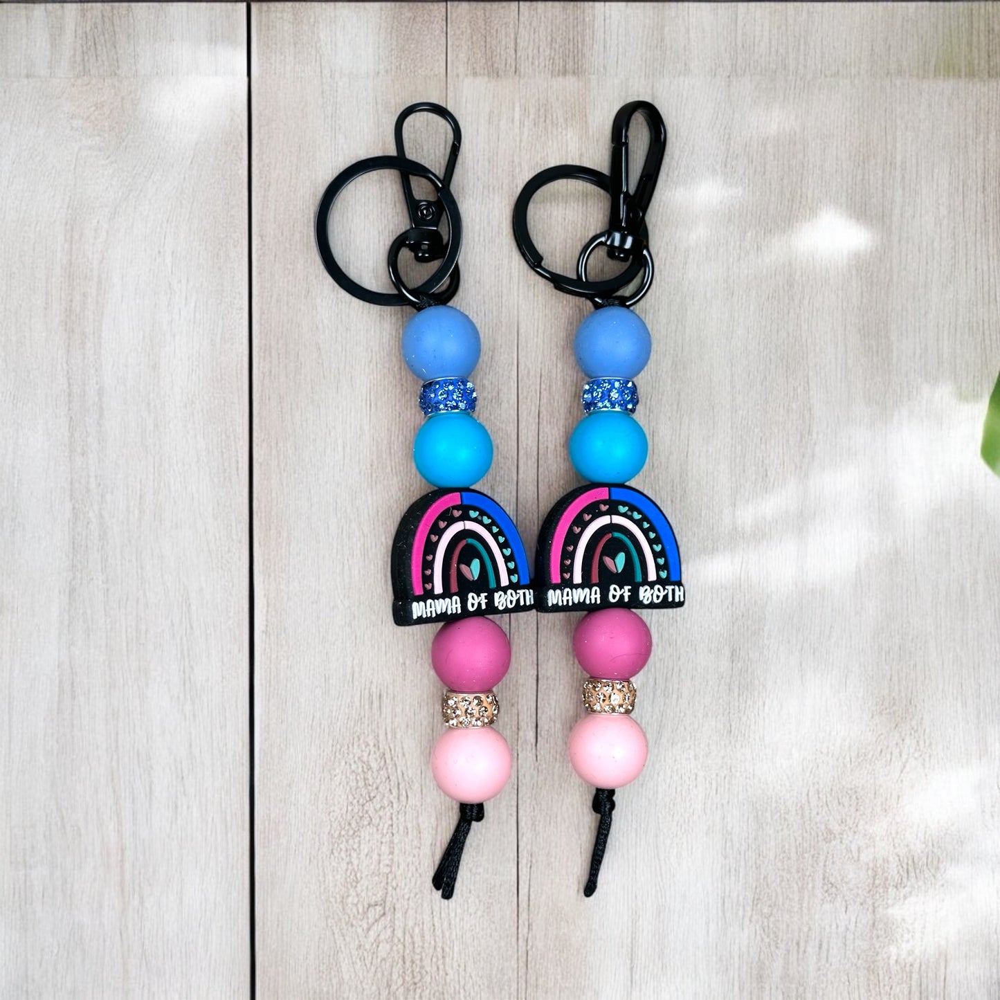 Mama Of Both Beaded Keychain