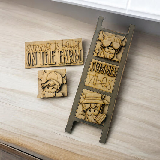 DIY Highland Cow Summer Mini leaning ladder inserts