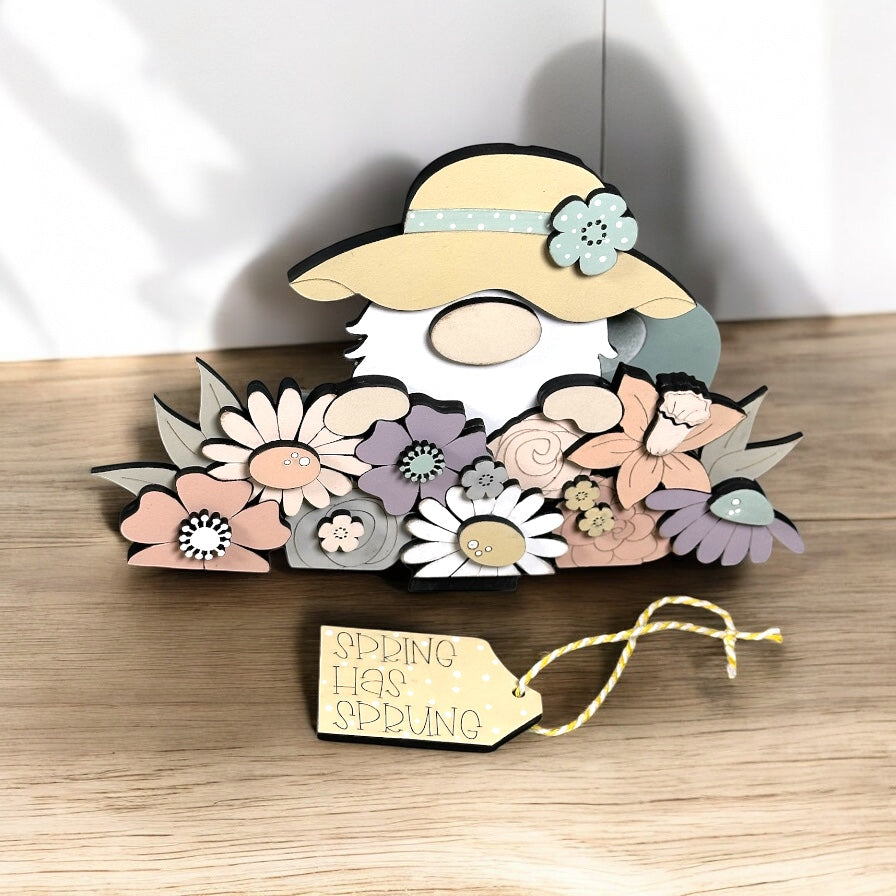 Spring Gnome Insert For Interchangeable Flower Basket Base