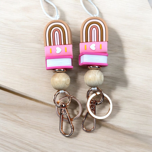Boho Rainbow And Pink Book Stack Lanyard