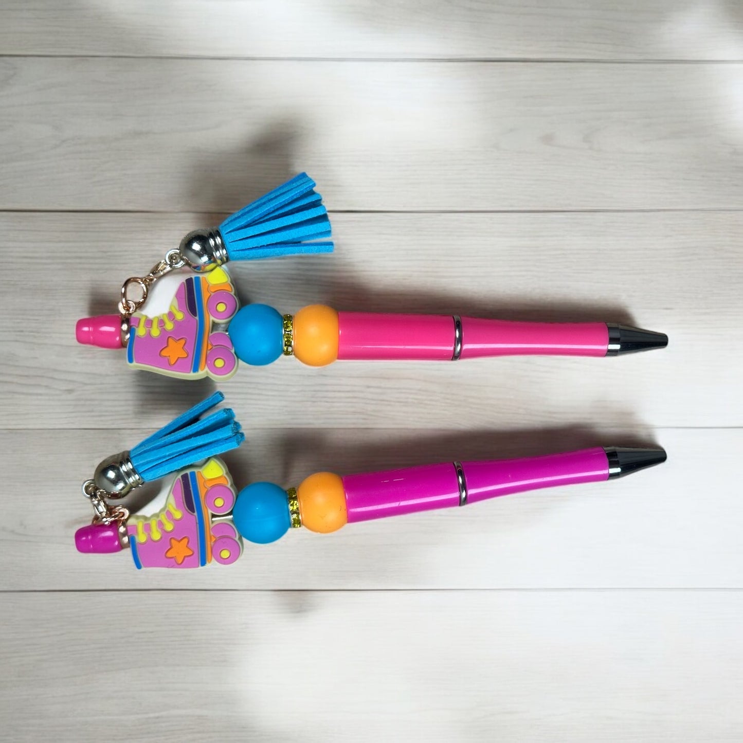 Pink Retro Roller Skate Beaded Pen