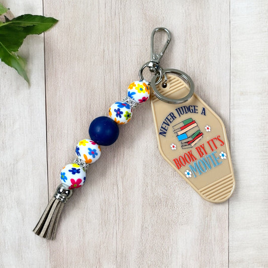 Bookish Motel Keychain With Bead Charm