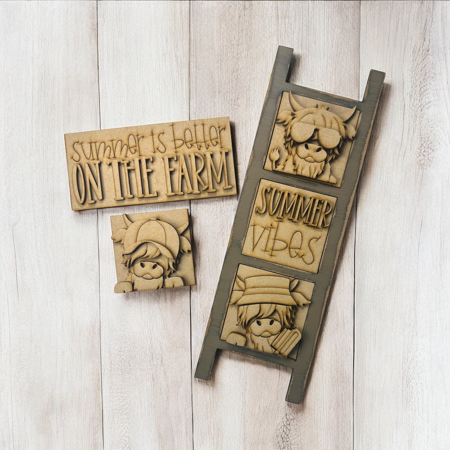 DIY Highland Cow Summer Mini leaning ladder inserts