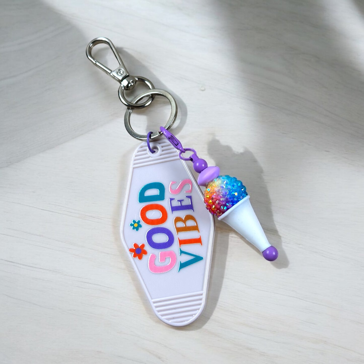 Good Vibes Motel Keychain With Snow Cone Beaded Charm