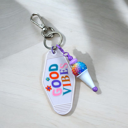 Good Vibes Motel Keychain With Snow Cone Beaded Charm