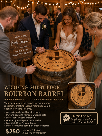 Custom Wedding Guest Book Bourbon Barrel