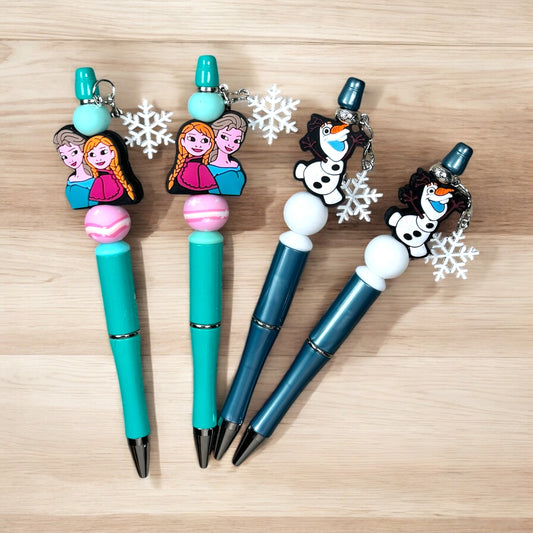 Frozen Sisters And Snowman Beaded Pens
