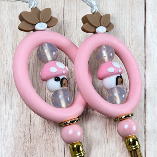 Cottagecore Pink Mushroom House Car Charm