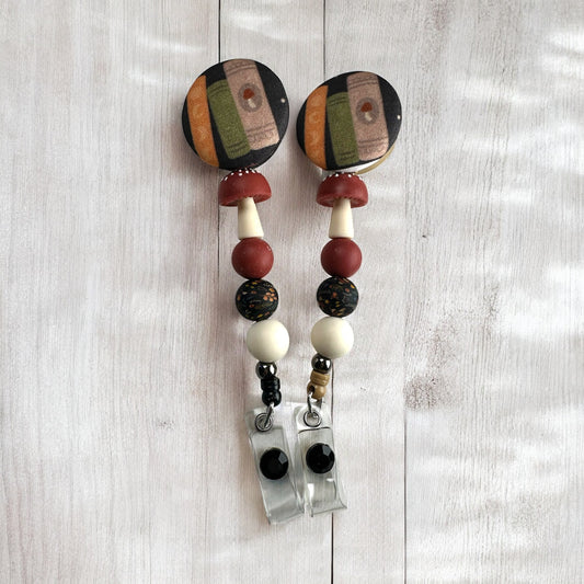 Cottagecore Books Fabric Covered Badge Reel
