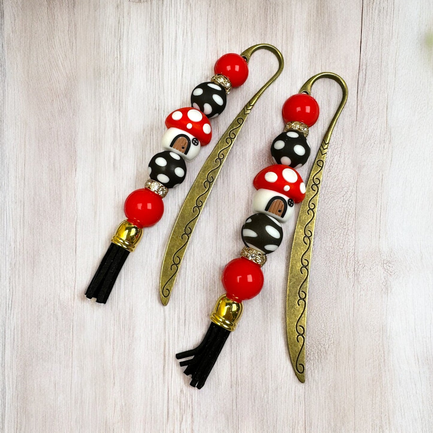 Red Mushroom House Beaded Bookmark
