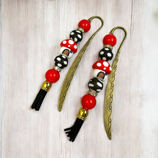 Red Mushroom House Beaded Bookmark
