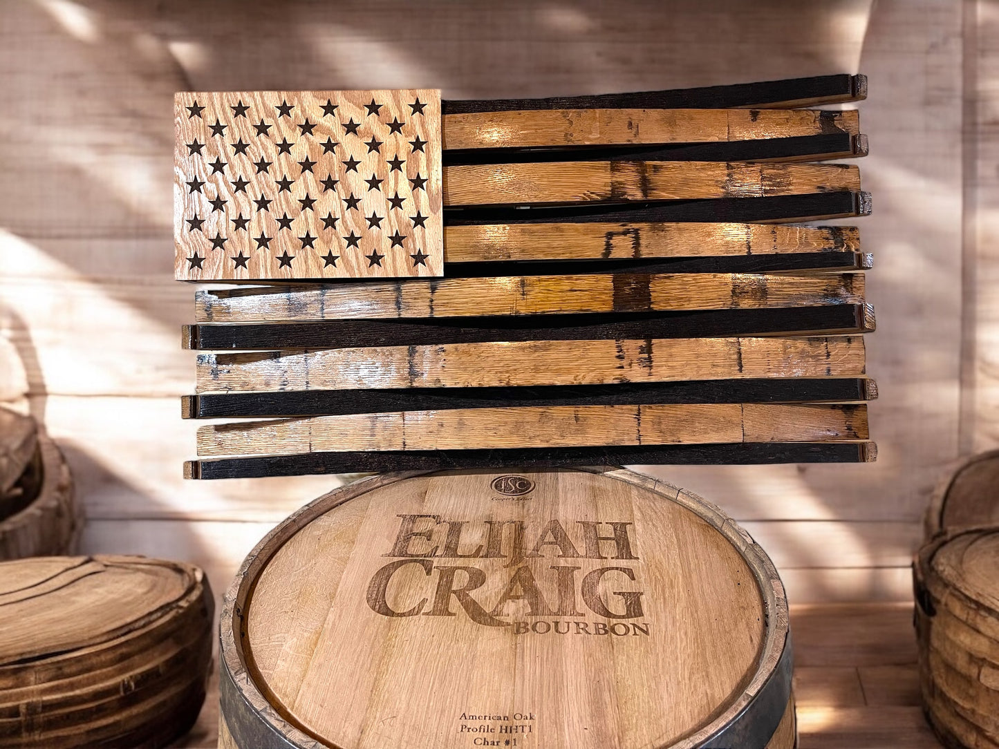 Whiskey Barrel Stave American Flag