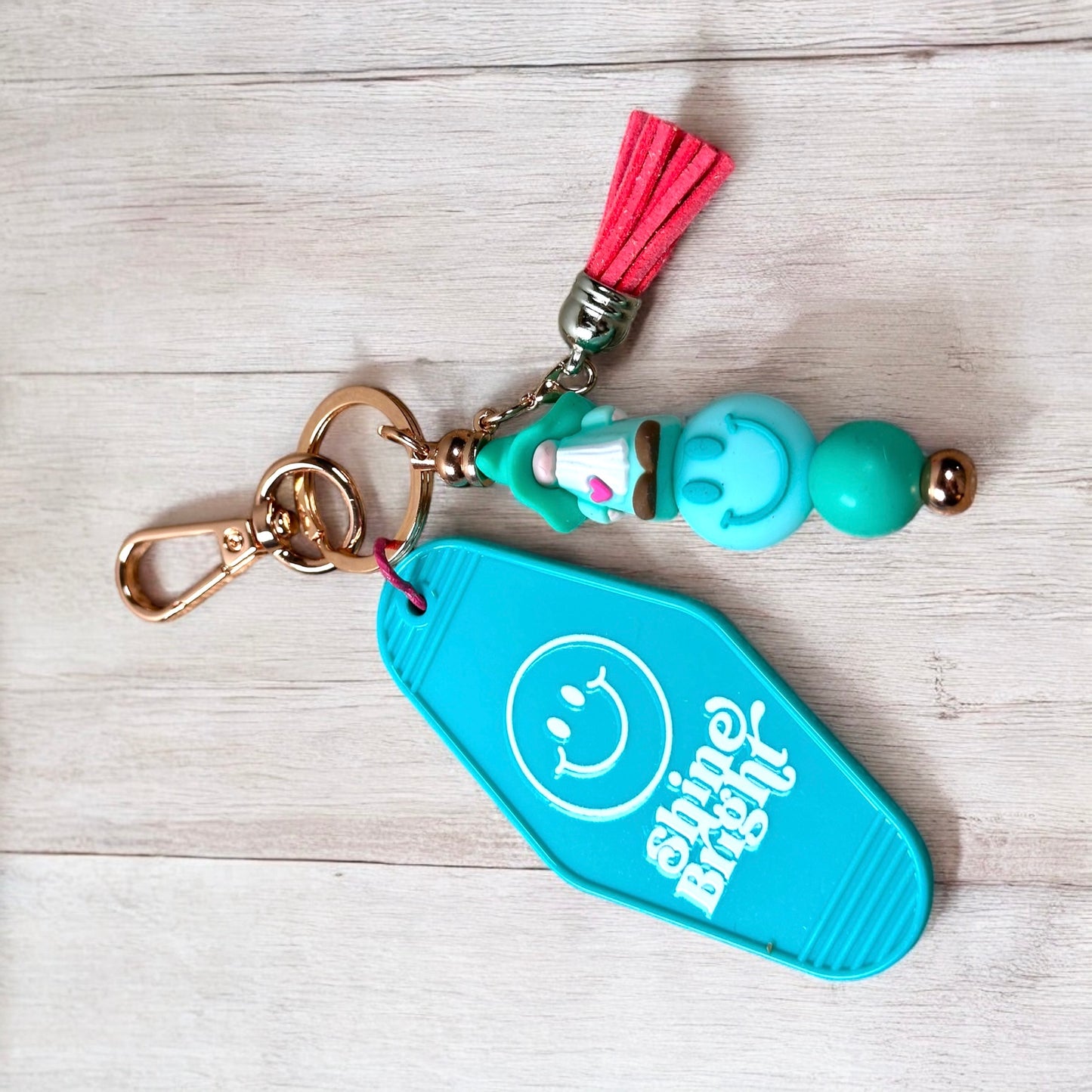 Shine Bright Motel Keychain With Beaded Bar Charm