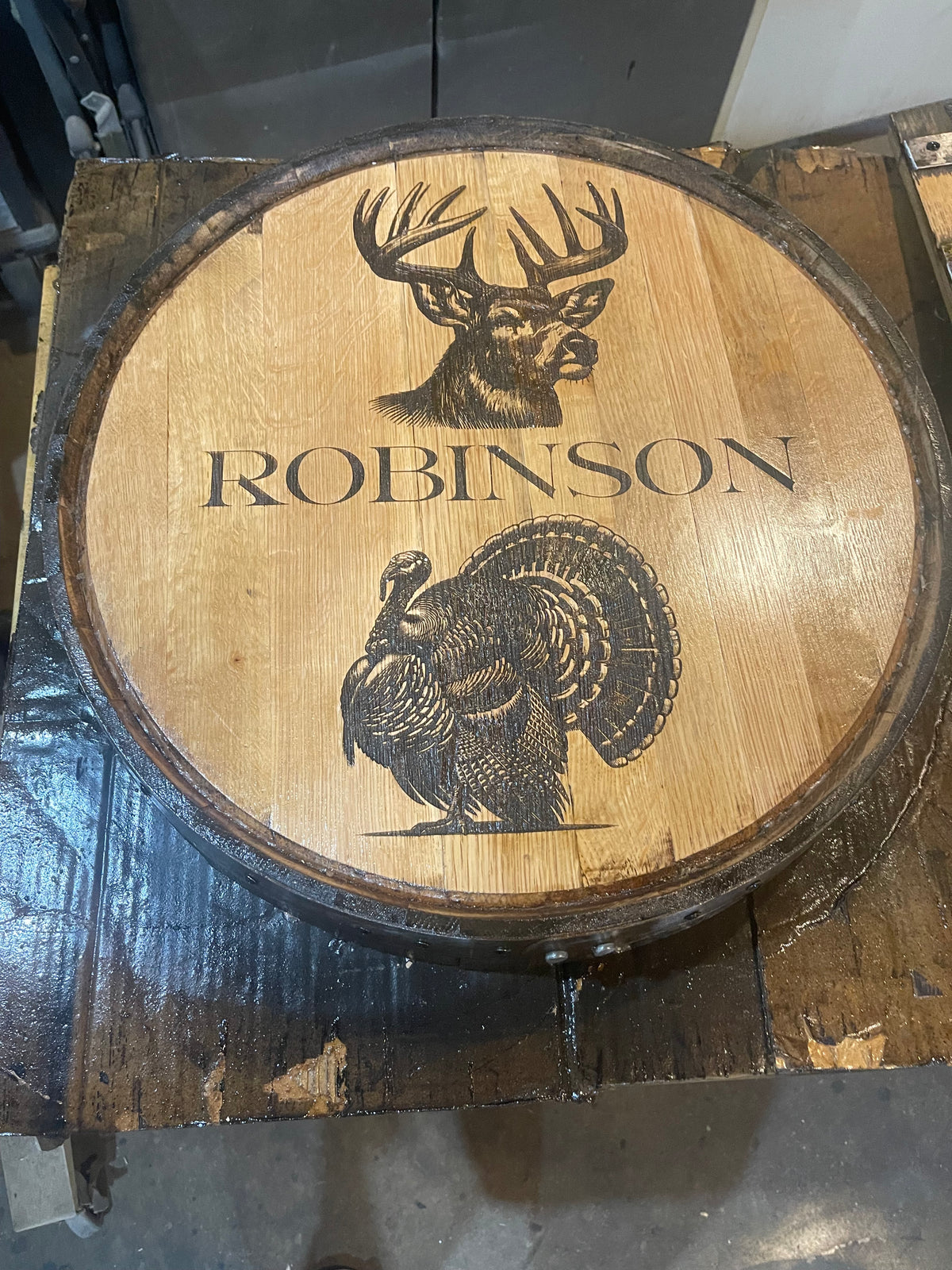 Custom Bourbon Whiskey Barrel Lid With Ring