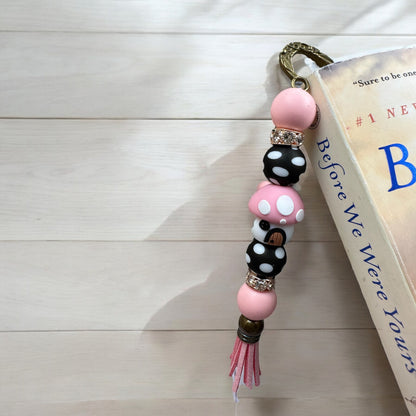 Pink Mushroom House Beaded Bookmark