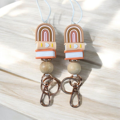 Boho Rainbow And Peach Book Stack Lanyard