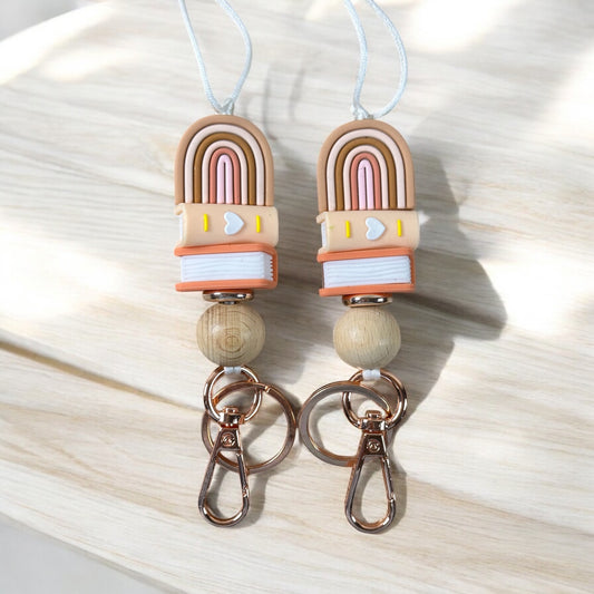 Boho Rainbow And Peach Book Stack Lanyard