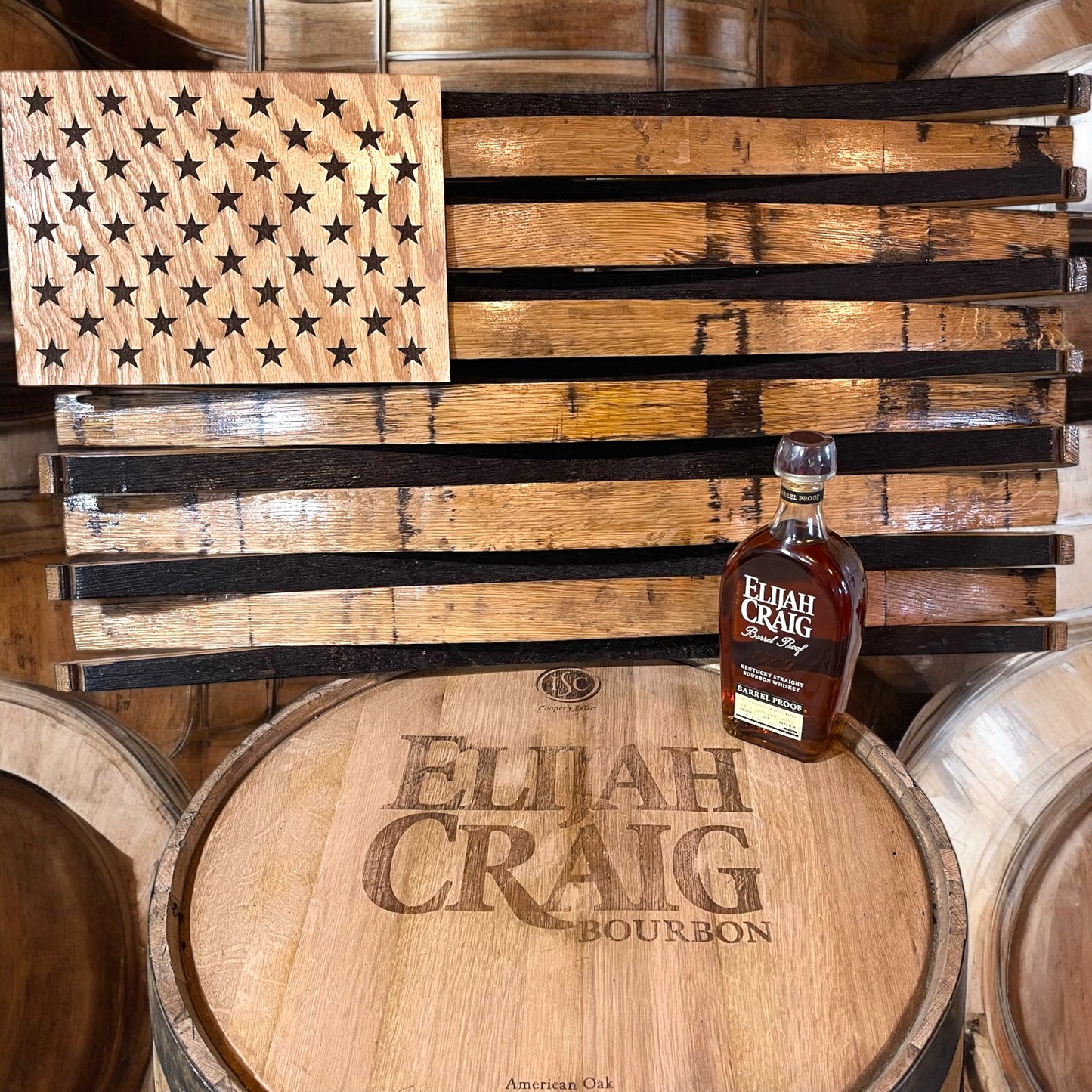 Whiskey Barrel Stave American Flag