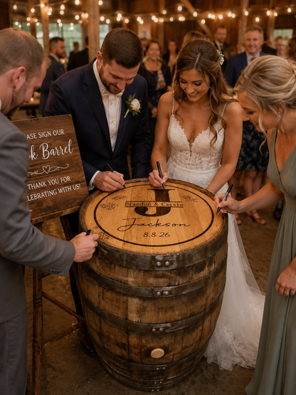 Custom Wedding Guest Book Bourbon Barrel